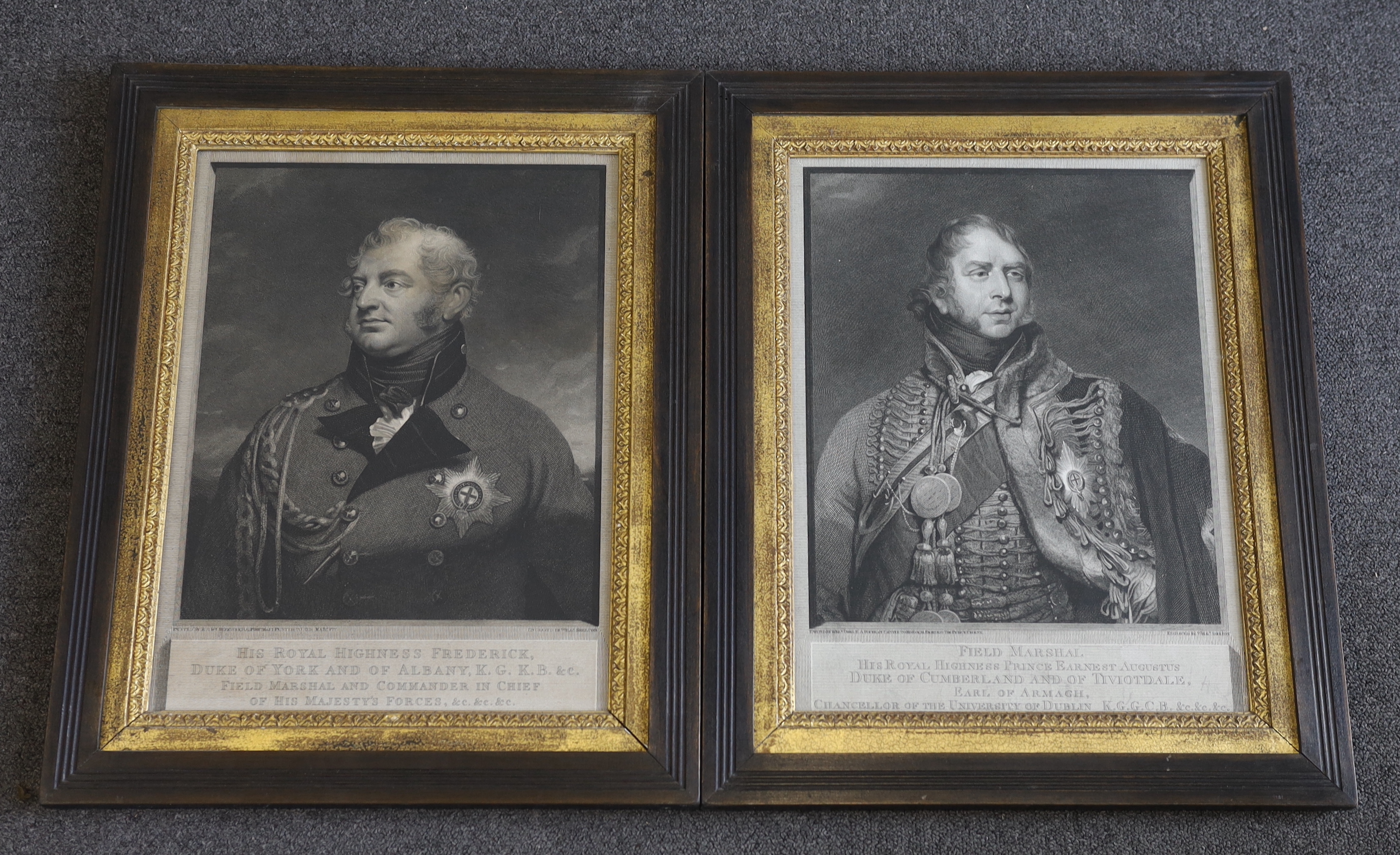 William Skelton after Sir William Beechey, engraving, 'His Royal Highness Frederick, Duke of York and Albany ...', visible sheet 41.5 x 31cm, and an accompanying engraving, 'Field Marshall His Royal Highness Prince Ernes